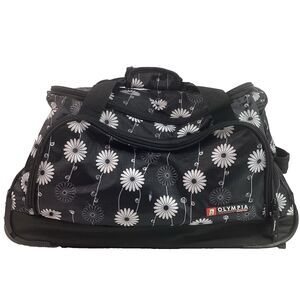 Olympia Rolling Duffle Bag - Black Floral - White Flowers - Telescope Handle